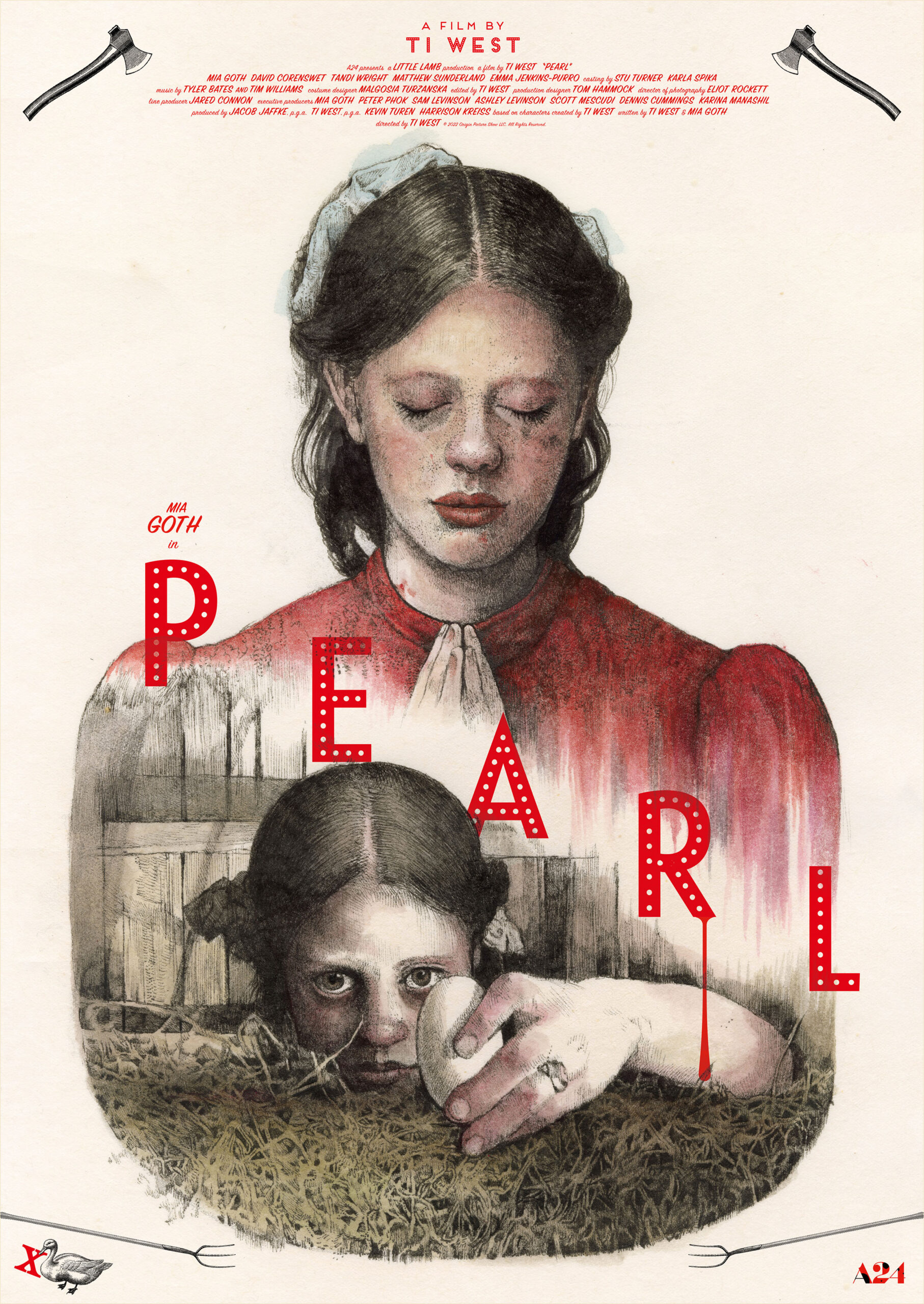 A24最新作『Pearl パール』ヒグチユウコ×大島依提亜によるオリジナル日本版ポスター公開｜© 2022 ORIGIN PICTURE SHOW LLC. All Rights Reserved.