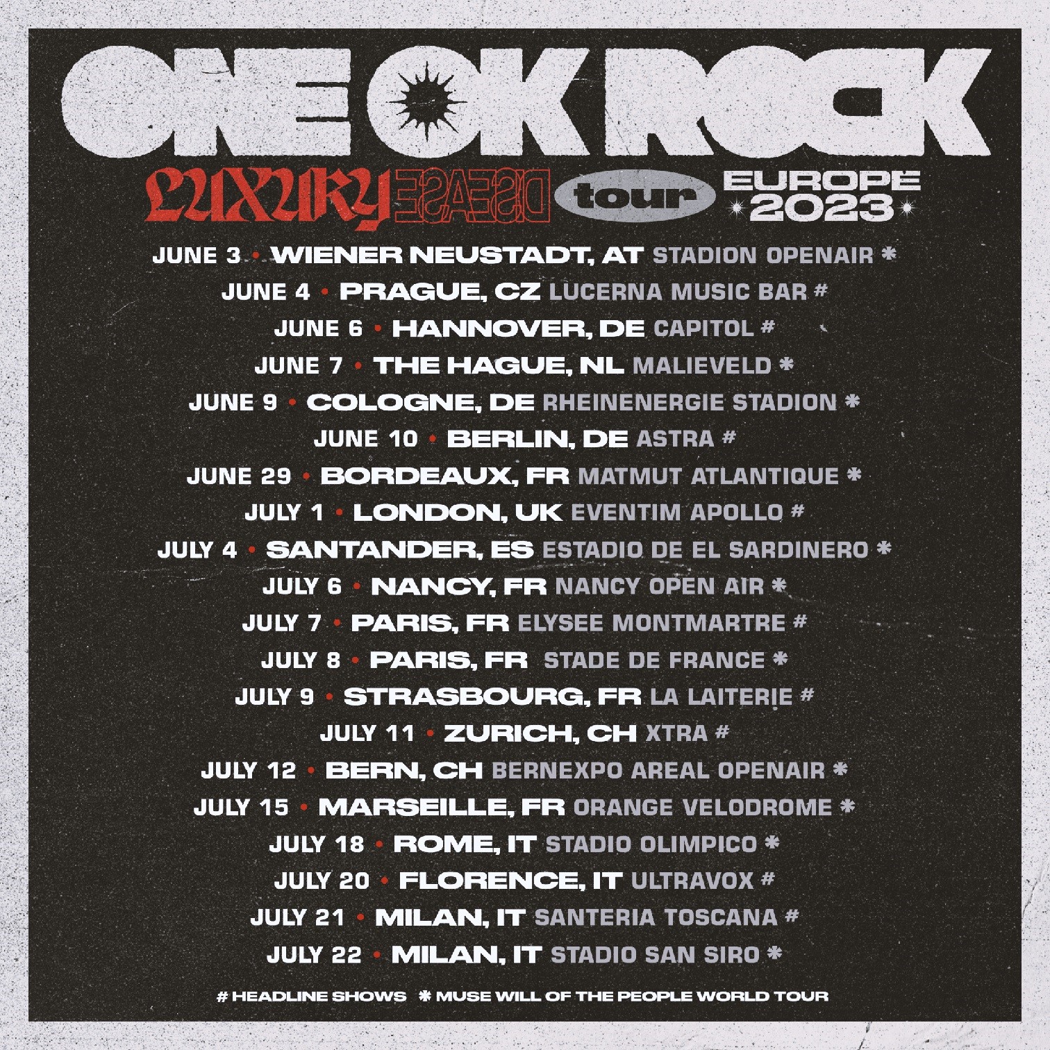 ONE OK ROCK LUXURY DISEASE TOUR EUROPE 2023